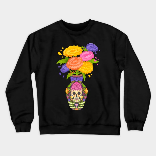 Day of the Dead Flower Vase with Marigolds Crewneck Sweatshirt by narwhalwall